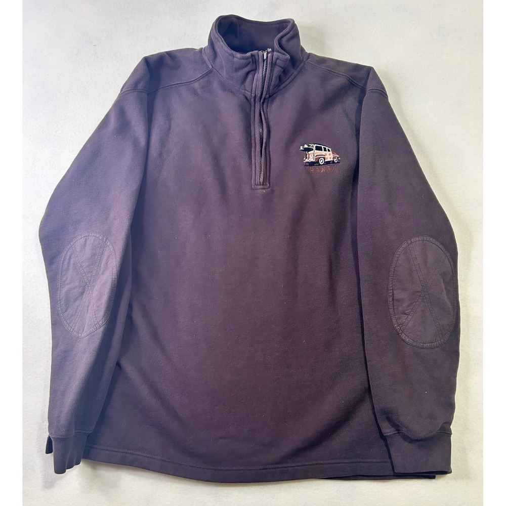 Crazy Shirts Hawaii Mens Large Brown Quarter Zip Pullover Woody Wagon Surfboard